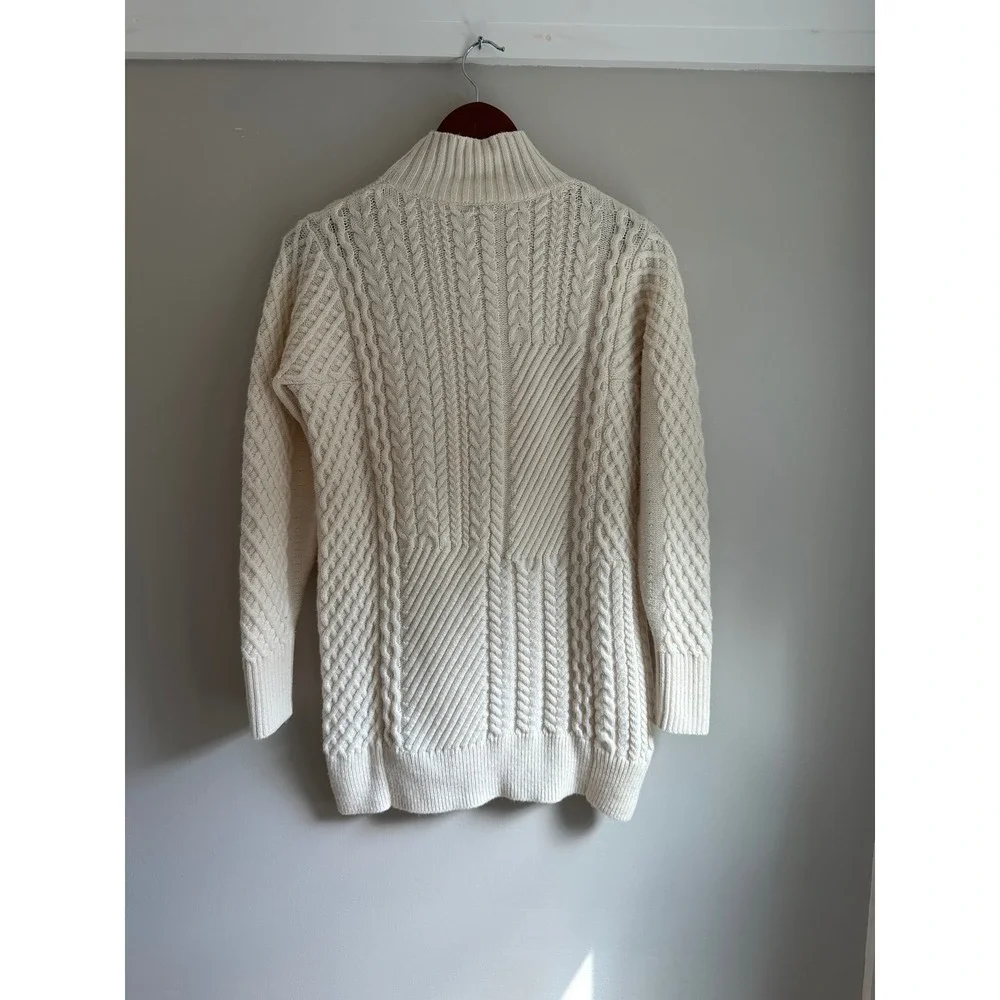 Reiss Martha Mixed Cable Knit Sweater Womens S Ivory EUC Mock Neck Wool Blend